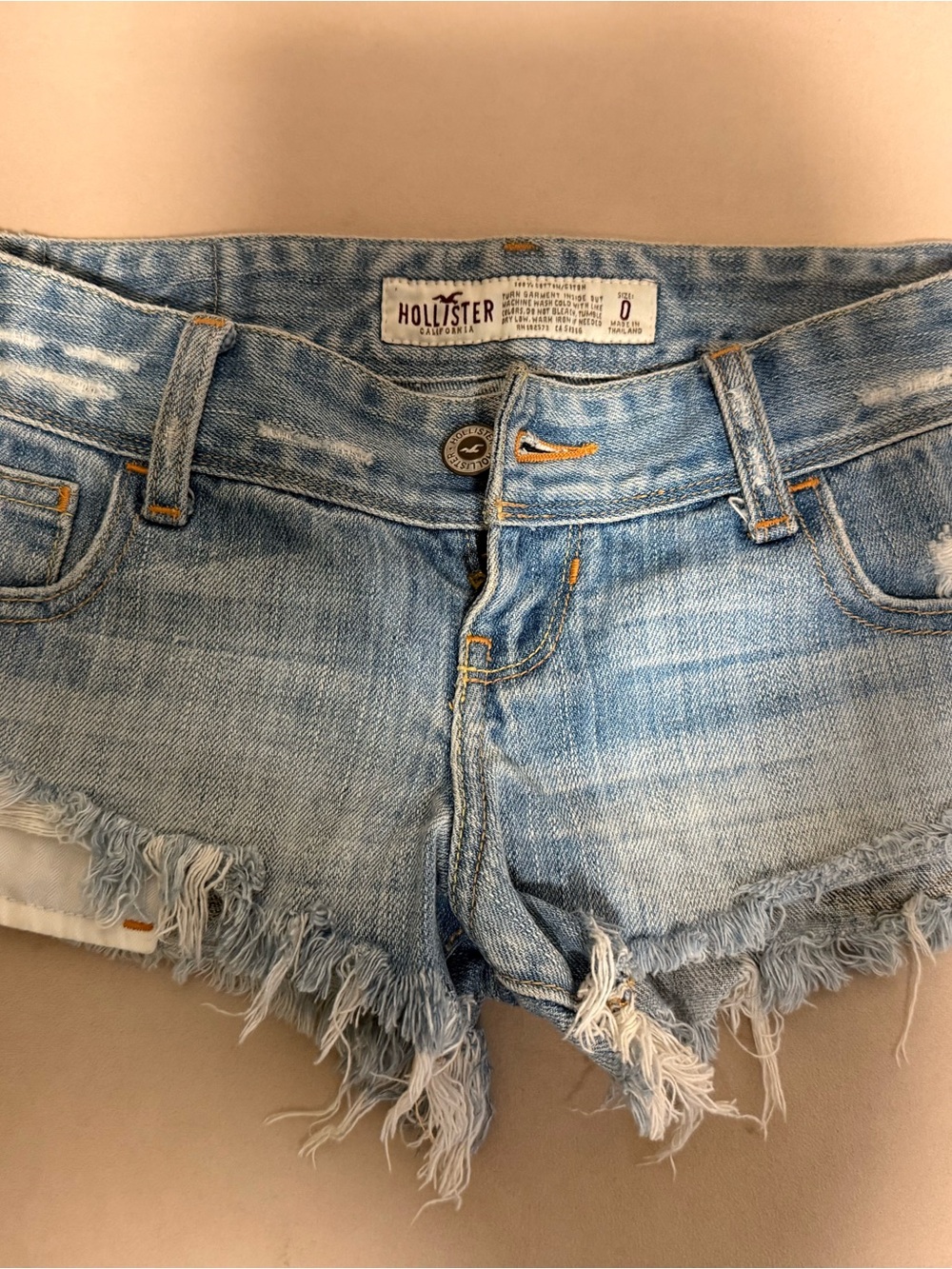 Hollister Faded Light Blue Frayed Hem Denim Cutoff Shorts Size 0